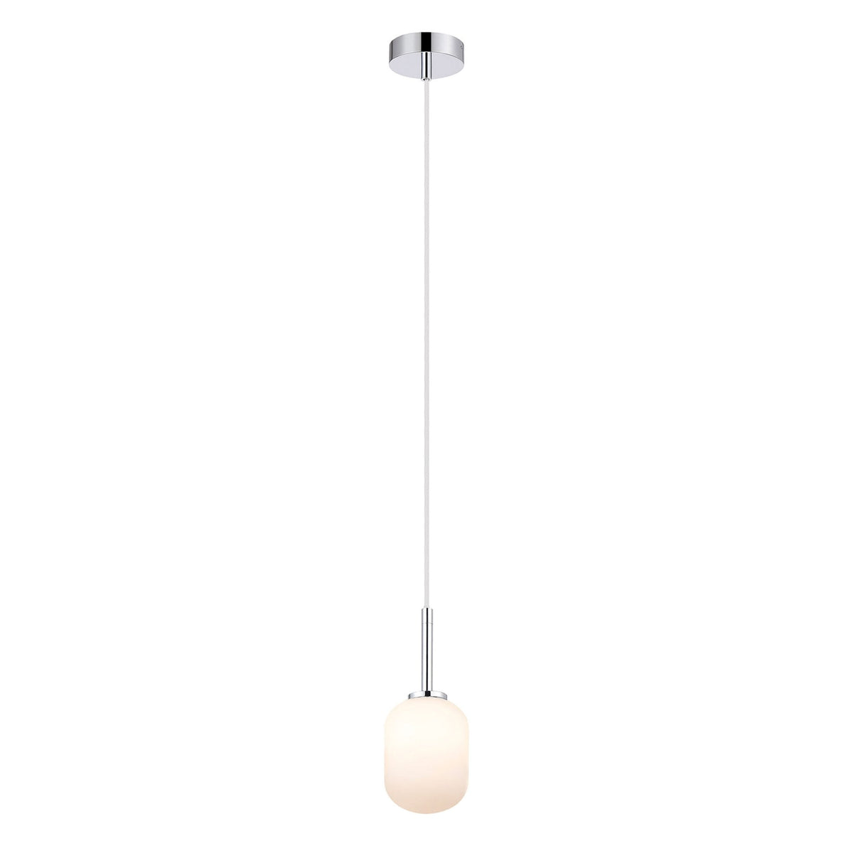 Tenterden Single Drop Pendant in Chrome with Smooth Tubular Opal Glass Diffuser