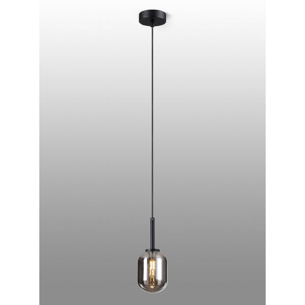 Tenterden Single Drop Pendant in Satin Black with Smooth Tubular Smoke Glass Diffuser