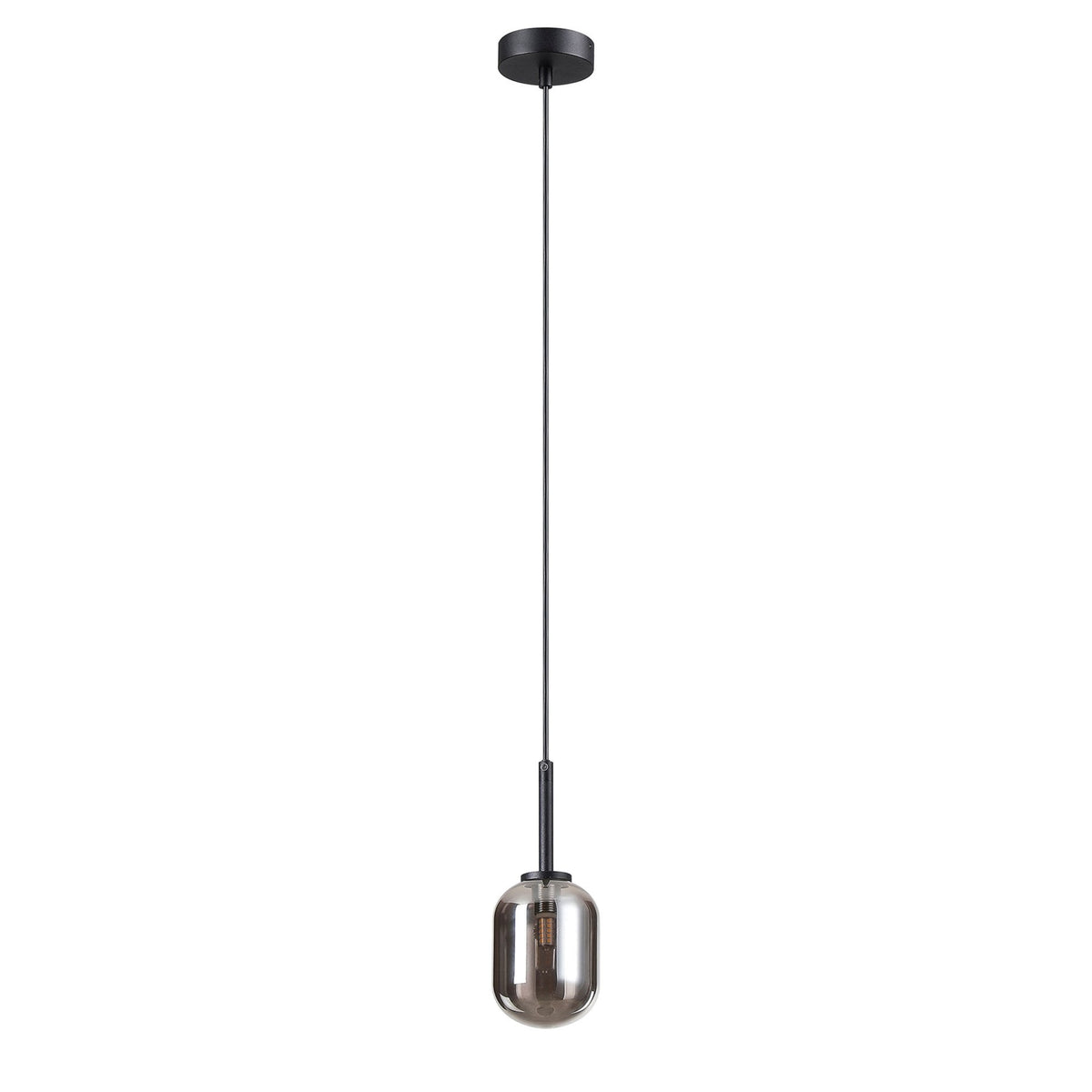 Tenterden Single Drop Pendant in Satin Black with Smooth Tubular Smoke Glass Diffuser