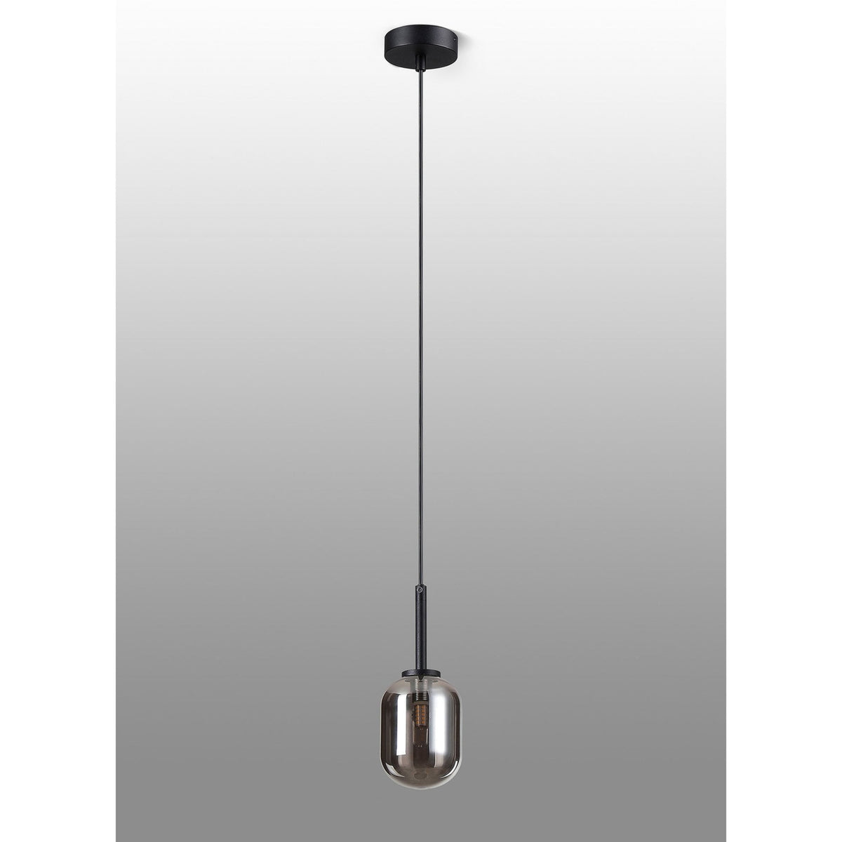 Tenterden Single Drop Pendant in Satin Black with Smooth Tubular Smoke Glass Diffuser