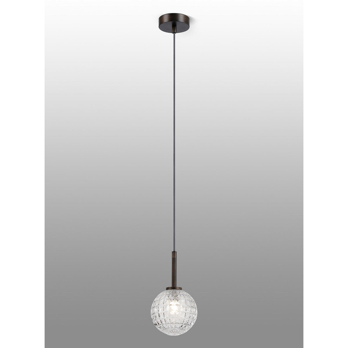 Tenterden Single Drop Pendant in Bronze with Cross Pattern Round Clear Glass Diffuser