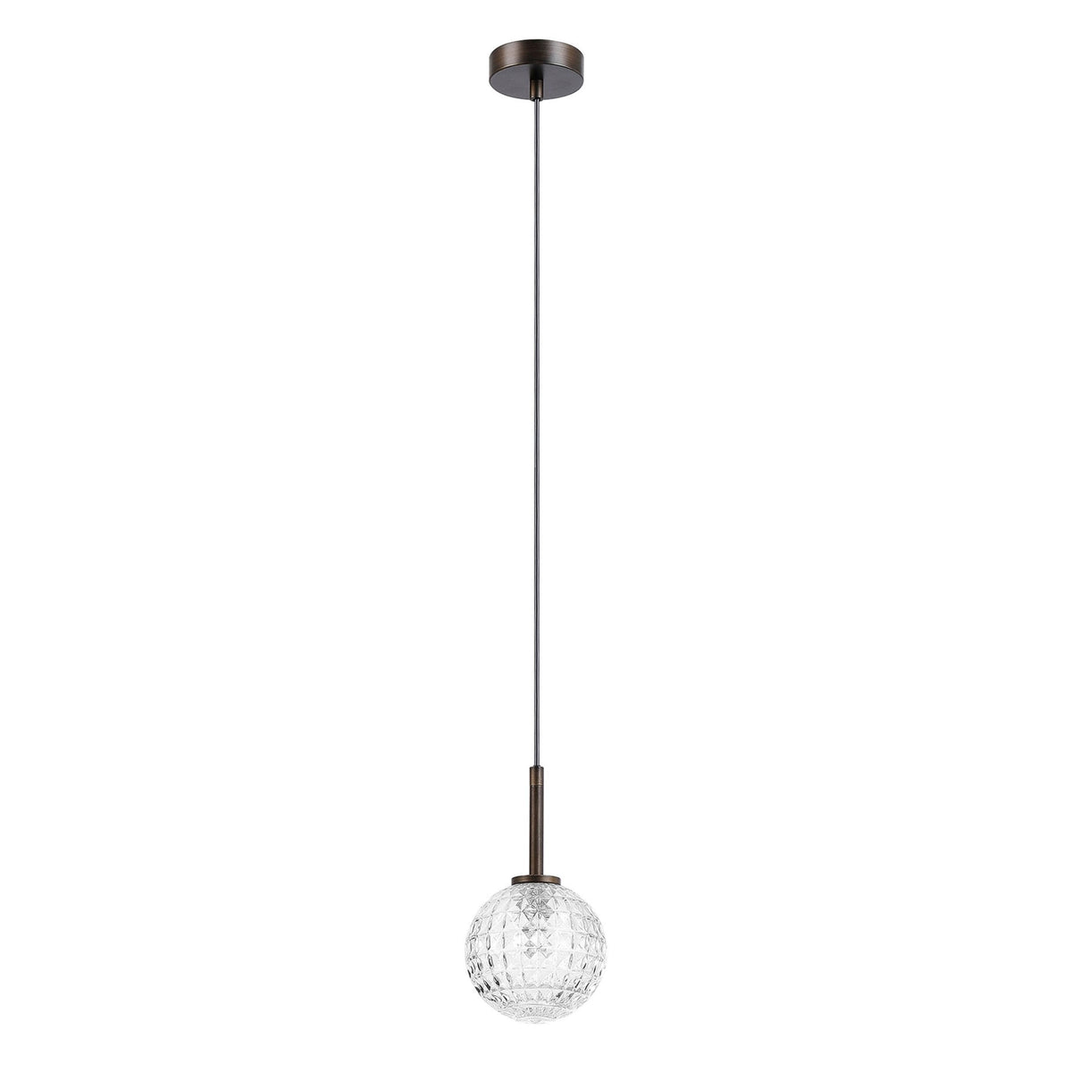 Tenterden Single Drop Pendant in Bronze with Cross Pattern Round Clear Glass Diffuser
