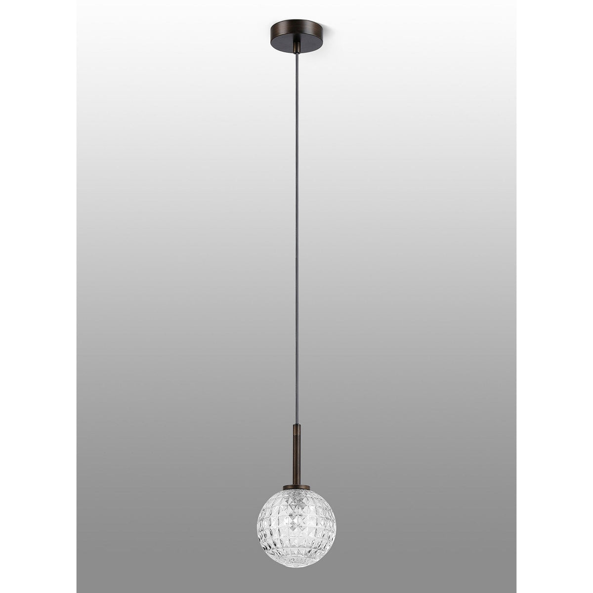 Tenterden Single Drop Pendant in Bronze with Cross Pattern Round Clear Glass Diffuser