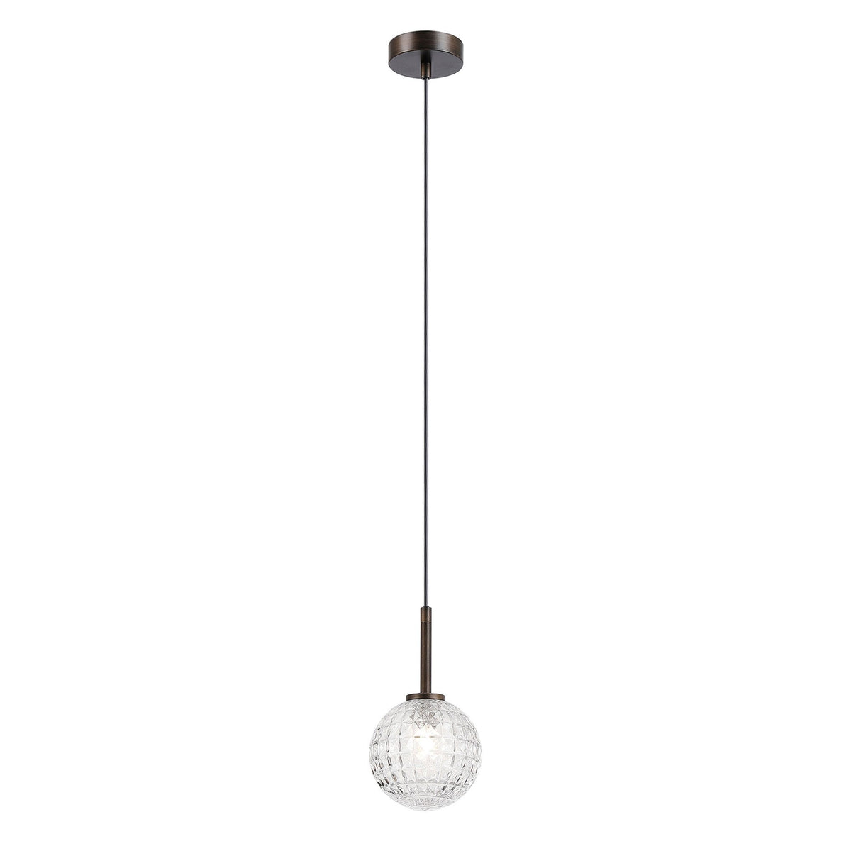 Tenterden Single Drop Pendant in Bronze with Cross Pattern Round Clear Glass Diffuser