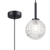 Tenterden Single Drop Pendant in Satin Black with Cross Pattern Round Clear Glass Diffuser