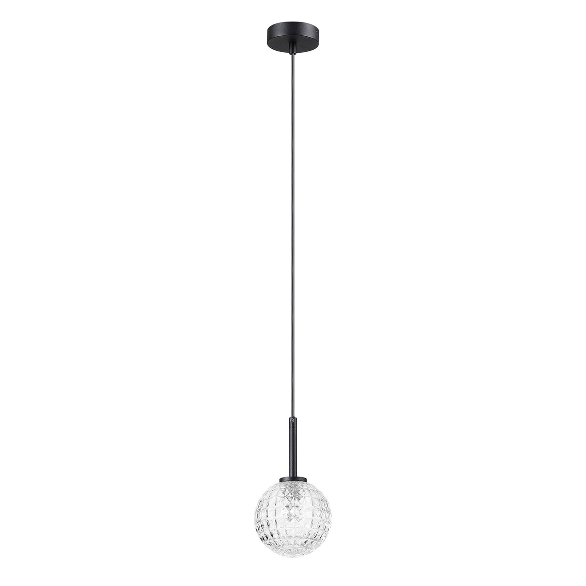 Tenterden Single Drop Pendant in Satin Black with Cross Pattern Round Clear Glass Diffuser