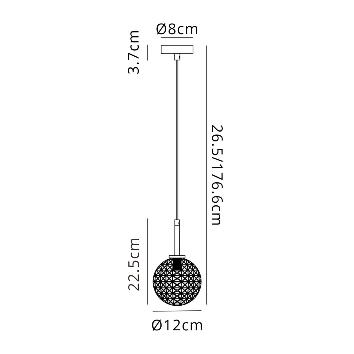 Tenterden Single Drop Pendant in Satin Black with Cross Pattern Round Clear Glass Diffuser