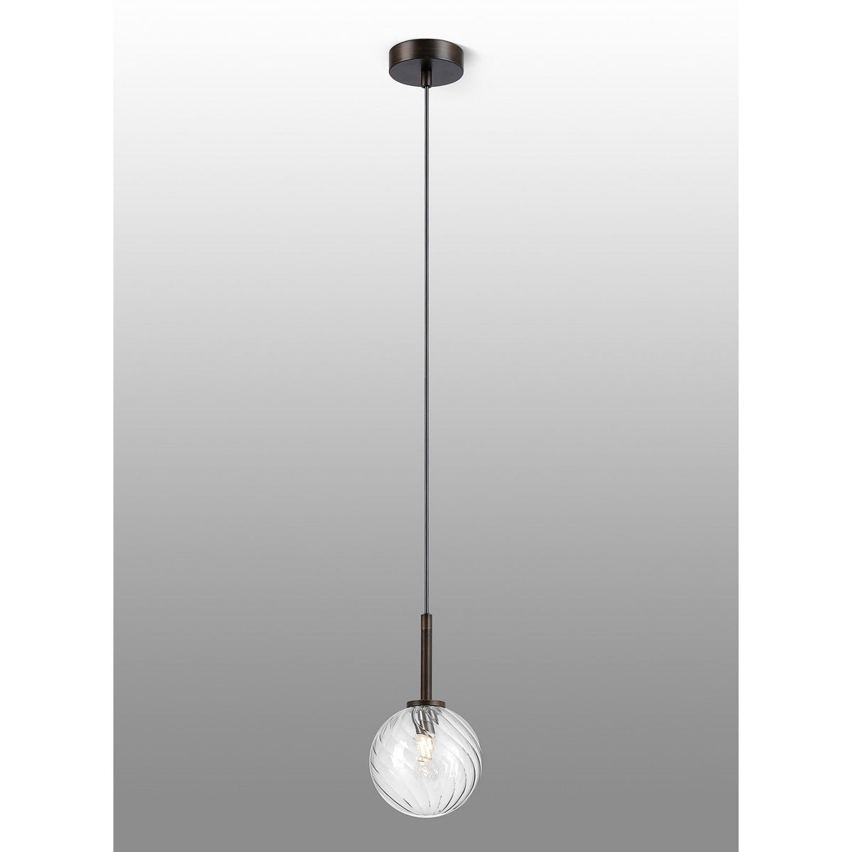 Tenterden Single Drop Pendant in Bronze with Swirl Round Clear Glass Diffuser