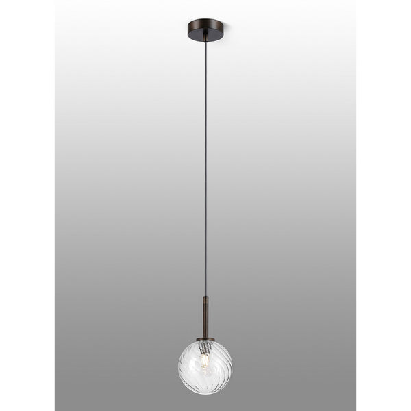 Tenterden Single Drop Pendant in Bronze with Swirl Round Clear Glass Diffuser