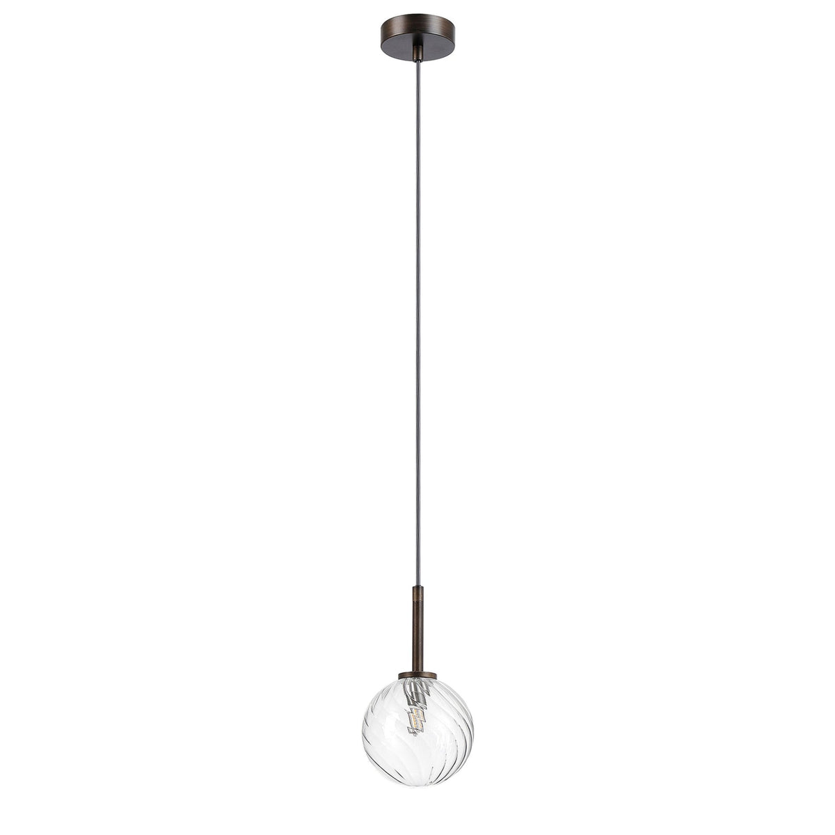 Tenterden Single Drop Pendant in Bronze with Swirl Round Clear Glass Diffuser