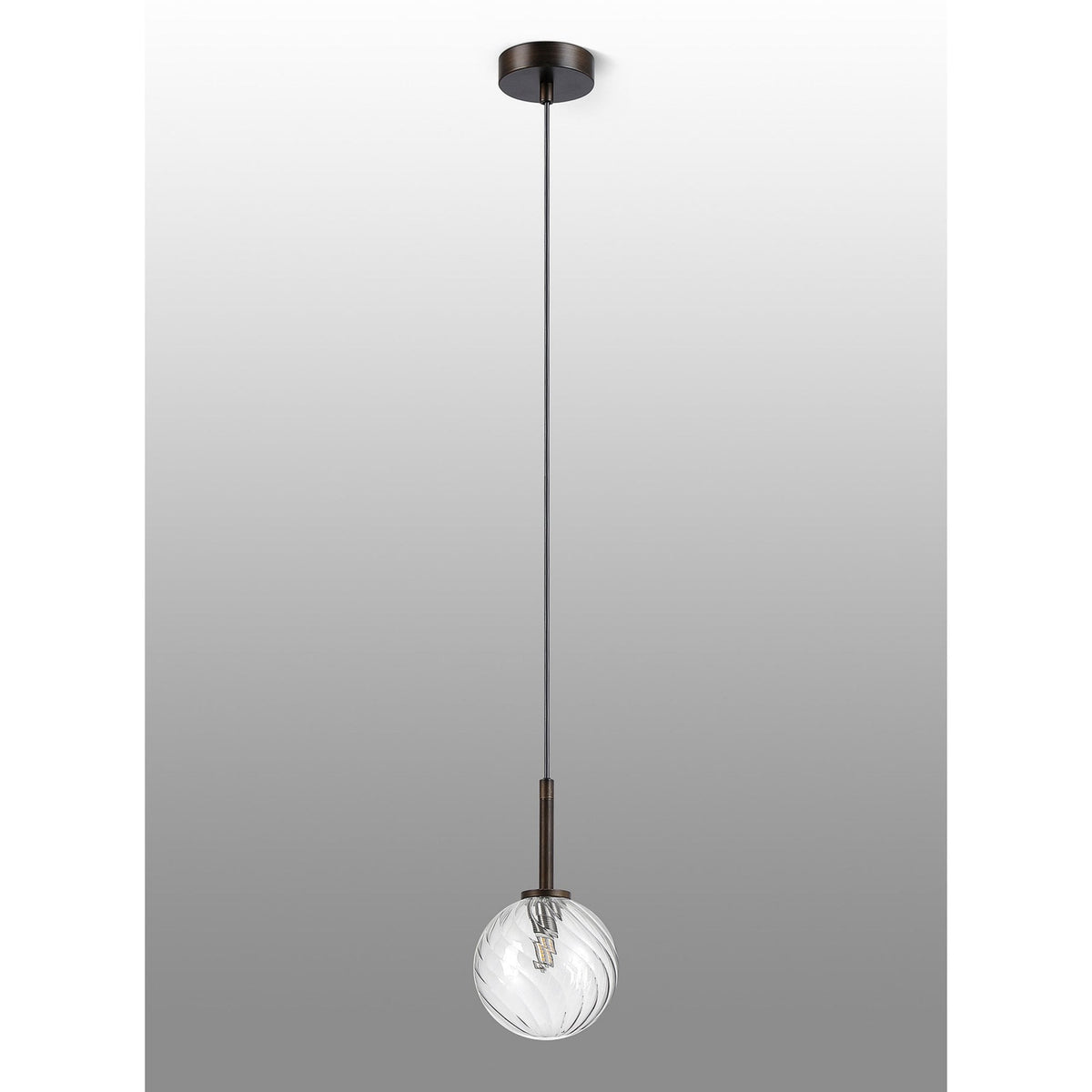 Tenterden Single Drop Pendant in Bronze with Swirl Round Clear Glass Diffuser