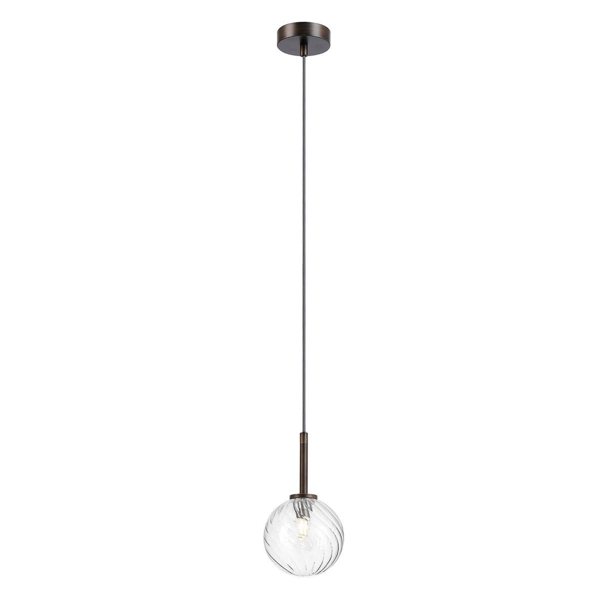 Tenterden Single Drop Pendant in Bronze with Swirl Round Clear Glass Diffuser