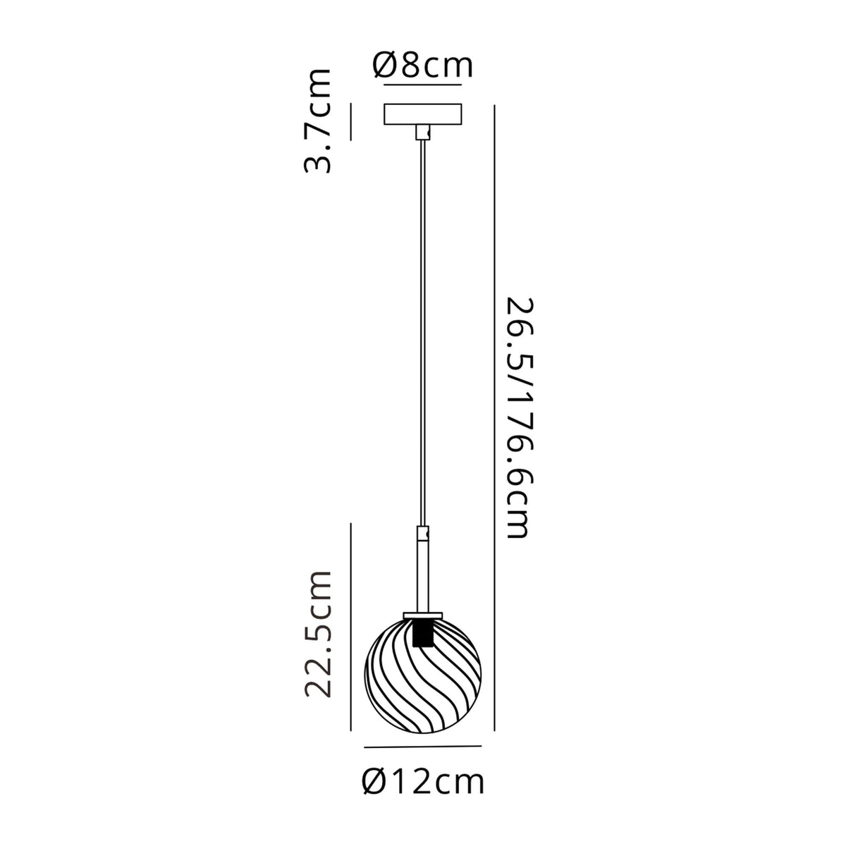 Tenterden Single Drop Pendant in Chrome with Swirl Round Clear Glass Diffuser