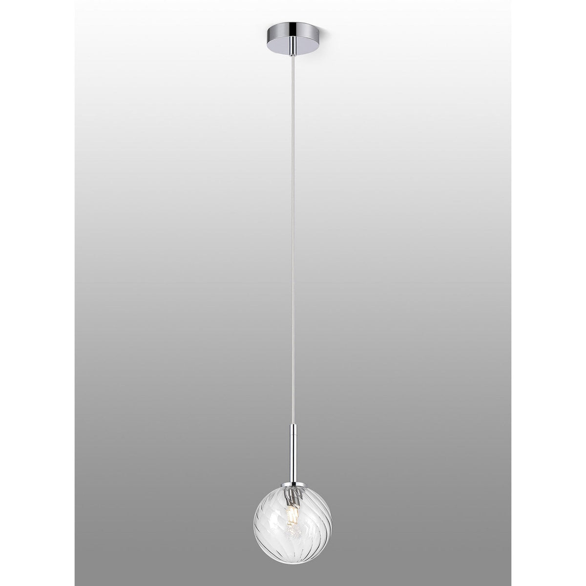 Tenterden Single Drop Pendant in Chrome with Swirl Round Clear Glass Diffuser