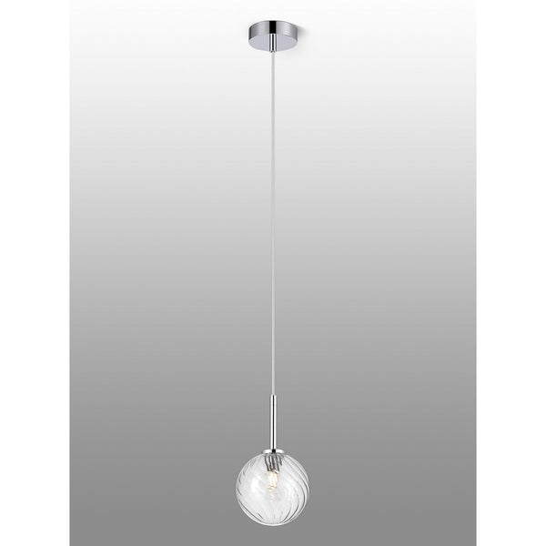 Tenterden Single Drop Pendant in Chrome with Swirl Round Clear Glass Diffuser