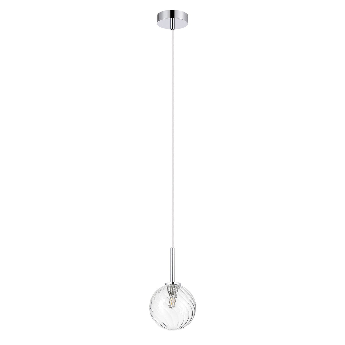 Tenterden Single Drop Pendant in Chrome with Swirl Round Clear Glass Diffuser