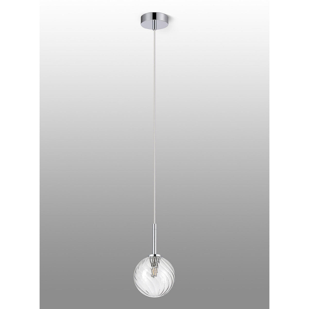 Tenterden Single Drop Pendant in Chrome with Swirl Round Clear Glass Diffuser