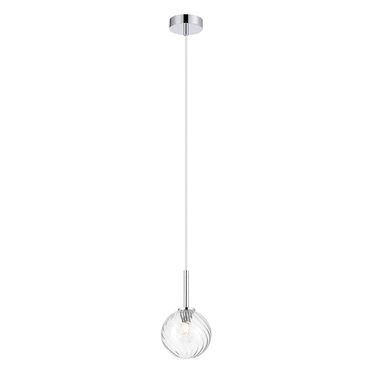 Tenterden Single Drop Pendant in Chrome with Swirl Round Clear Glass Diffuser
