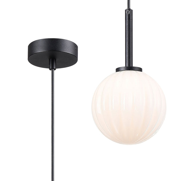 Tenterden Single Drop Pendant in Satin Black with Segment Round Opal Glass Diffuser