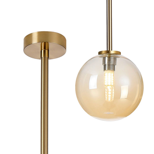 Tenterden Telescopic Single Drop Pendant in Brass Gold with Smooth Round Amber Glass Diffuser
