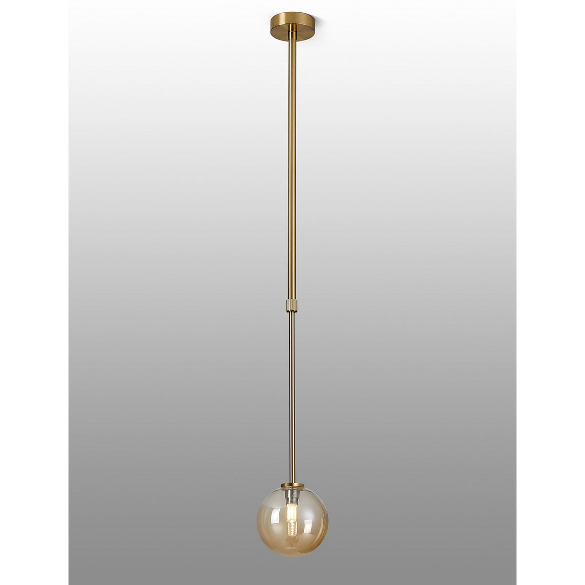 Tenterden Telescopic Single Drop Pendant in Brass Gold with Smooth Round Amber Glass Diffuser
