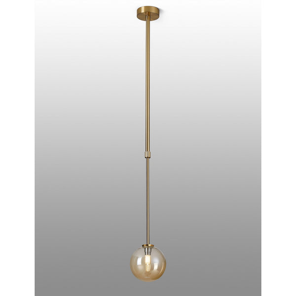 Tenterden Telescopic Single Drop Pendant in Brass Gold with Smooth Round Amber Glass Diffuser