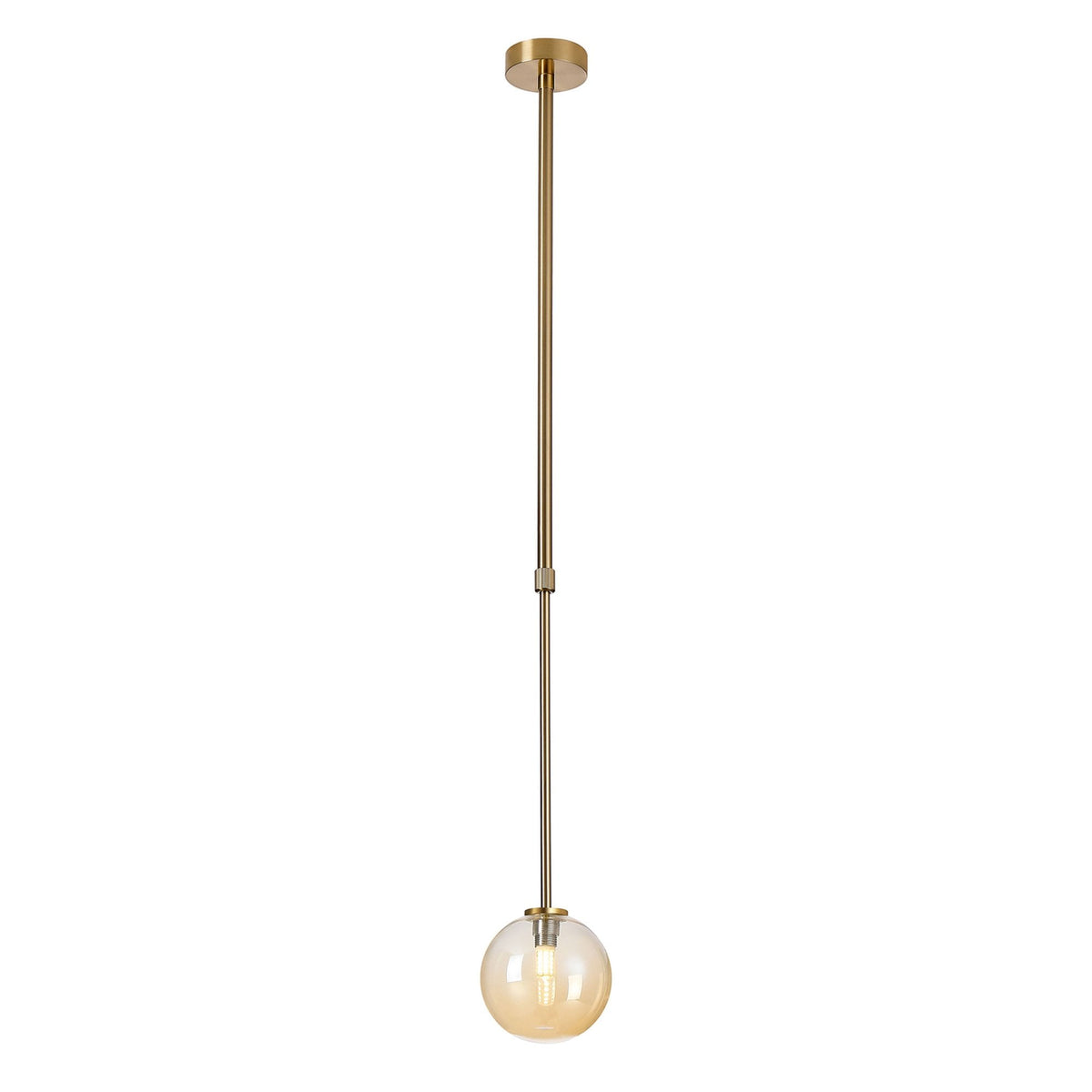 Tenterden Telescopic Single Drop Pendant in Brass Gold with Smooth Round Amber Glass Diffuser