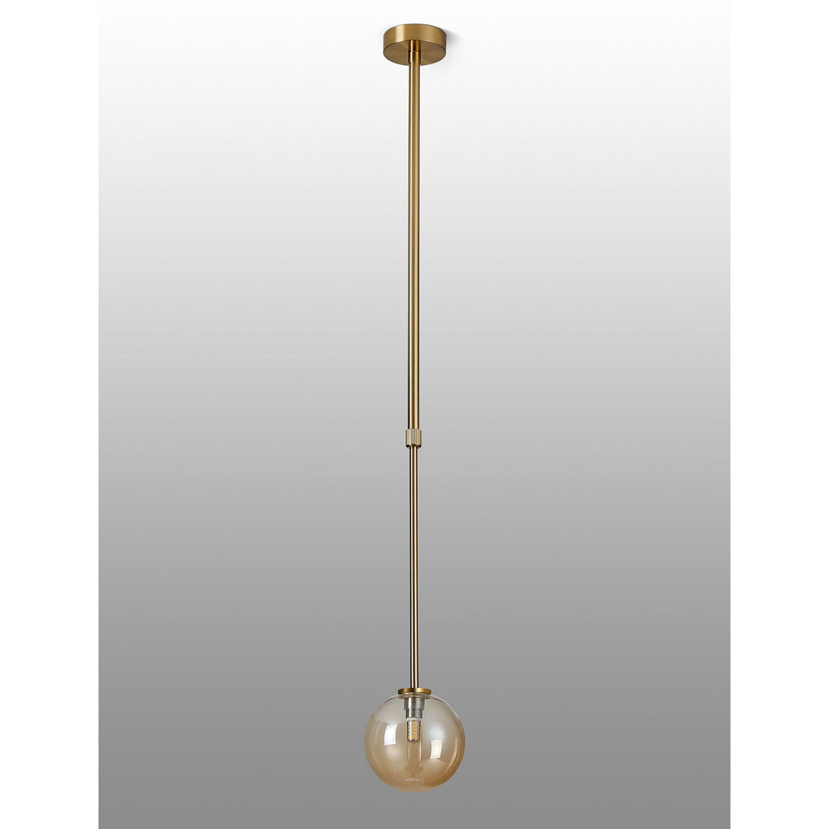 Tenterden Telescopic Single Drop Pendant in Brass Gold with Smooth Round Amber Glass Diffuser
