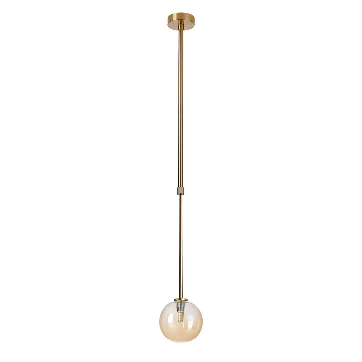 Tenterden Telescopic Single Drop Pendant in Brass Gold with Smooth Round Amber Glass Diffuser