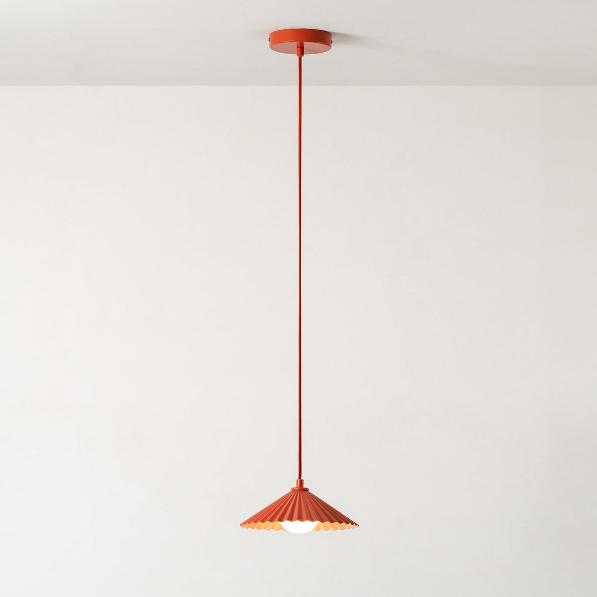 Pleated Small Pendant Light in Burnt Orange & Pale Pink