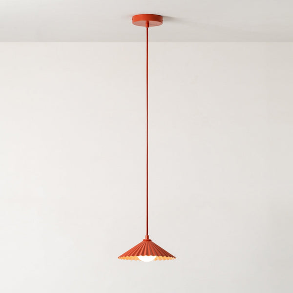 Pleated Small Pendant Light in Burnt Orange & Pale Pink