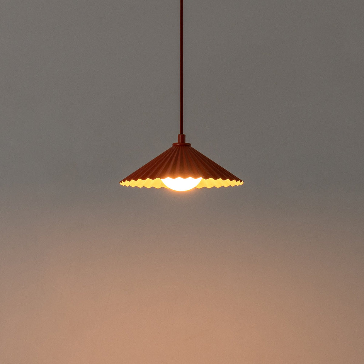 Pleated Small Pendant Light in Burnt Orange & Pale Pink