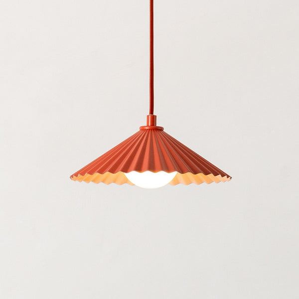Pleated Small Pendant Light in Burnt Orange & Pale Pink