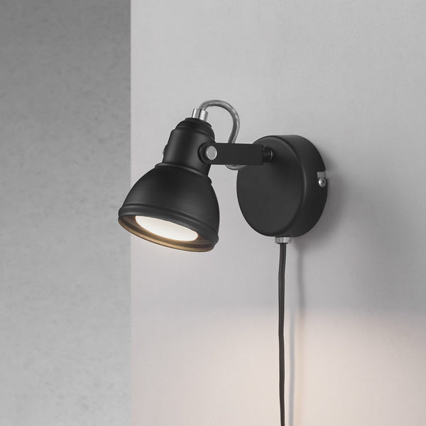 Aslak Plugged Adjustable Wall Light in Black