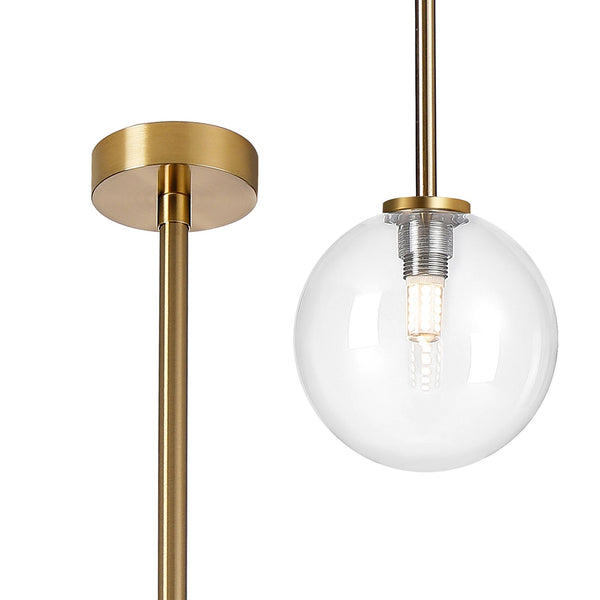 Tenterden Telescopic Single Drop Pendant in Brass Gold with Smooth Round Clear Glass Diffuser