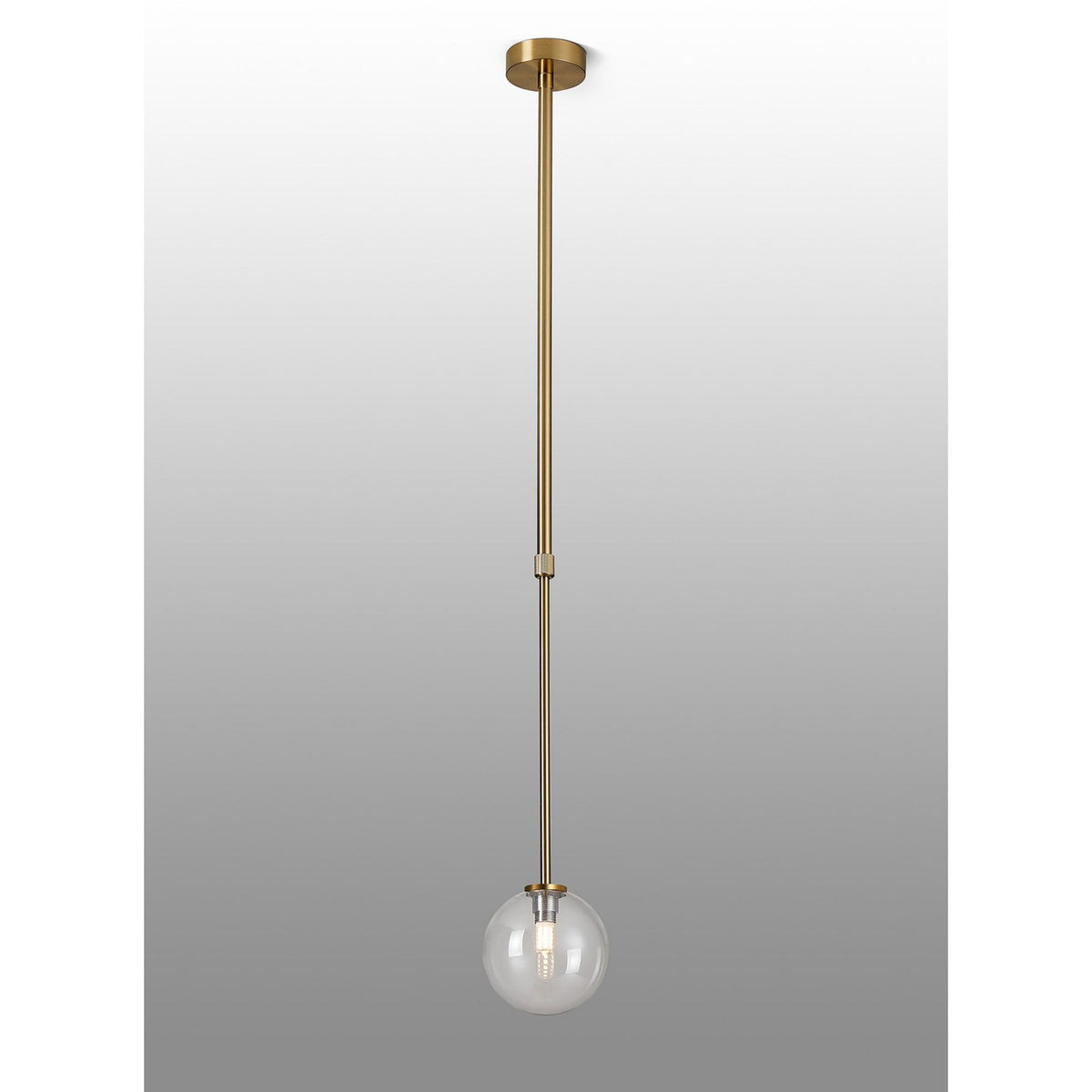 Tenterden Telescopic Single Drop Pendant in Brass Gold with Smooth Round Clear Glass Diffuser