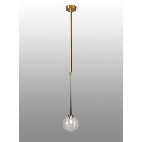 Tenterden Telescopic Single Drop Pendant in Brass Gold with Smooth Round Clear Glass Diffuser