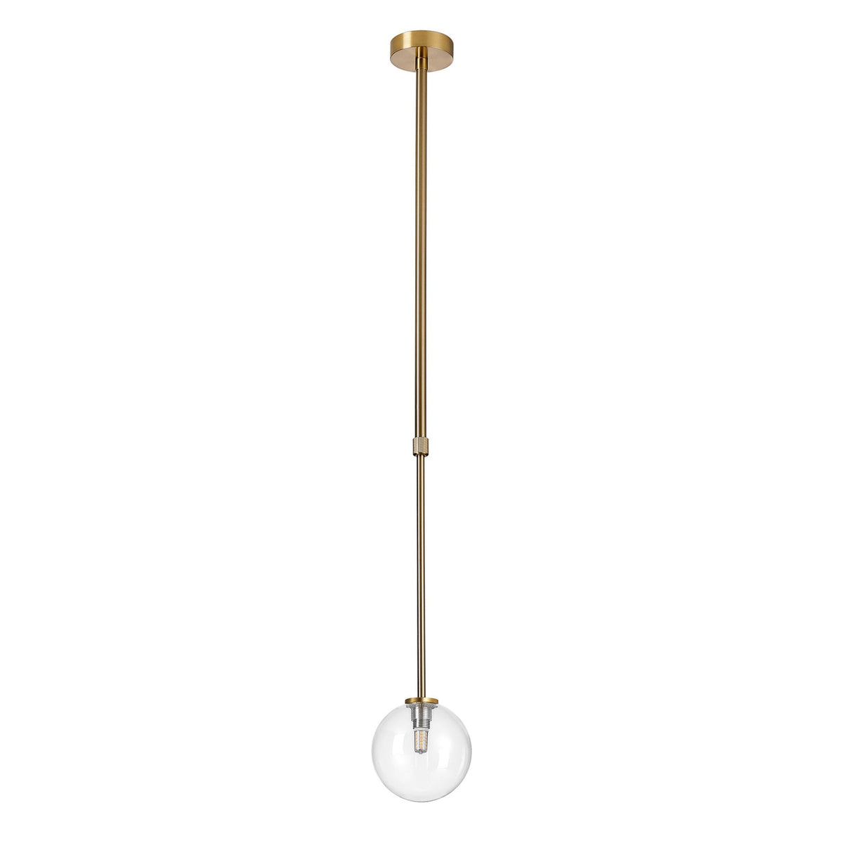 Tenterden Telescopic Single Drop Pendant in Brass Gold with Smooth Round Clear Glass Diffuser
