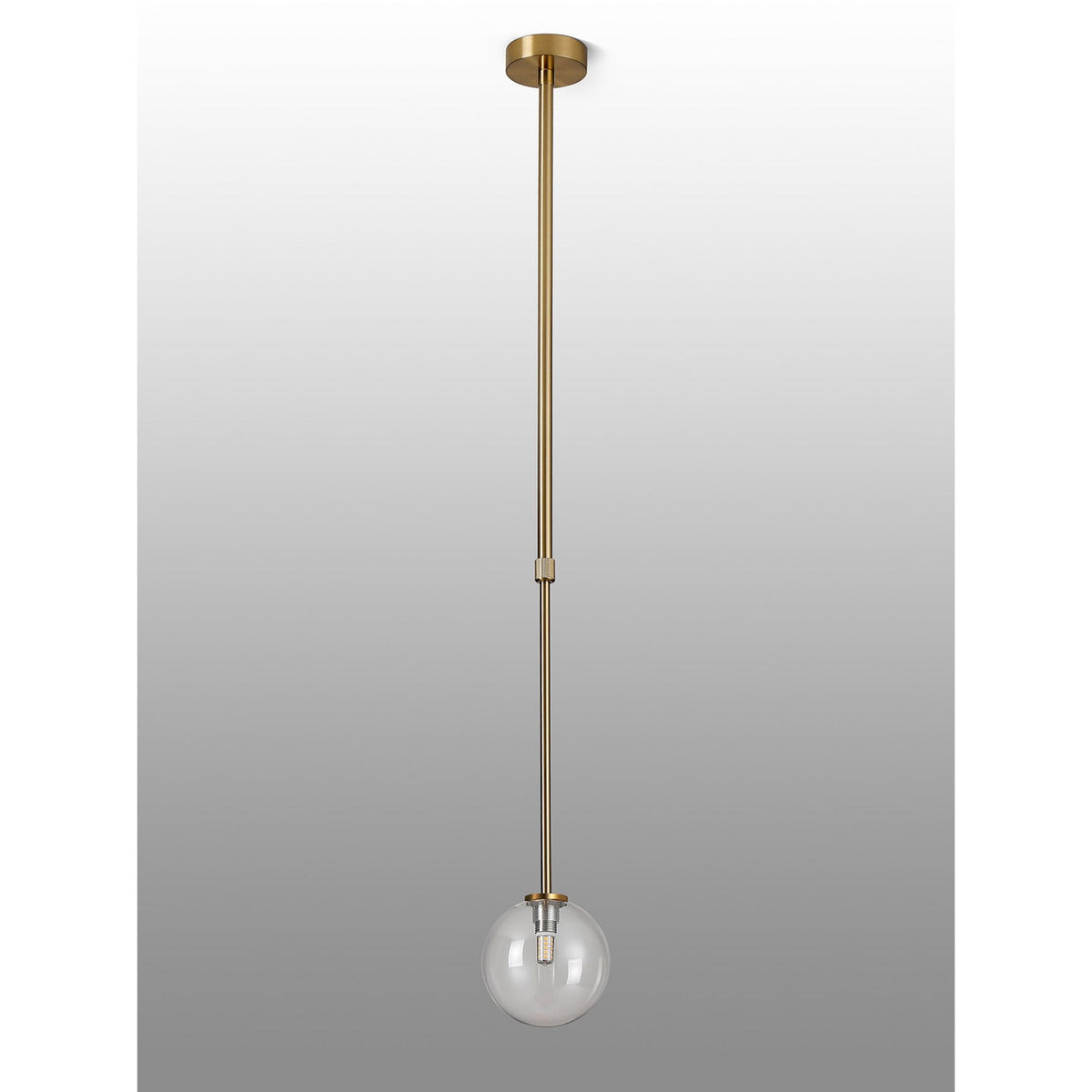Tenterden Telescopic Single Drop Pendant in Brass Gold with Smooth Round Clear Glass Diffuser