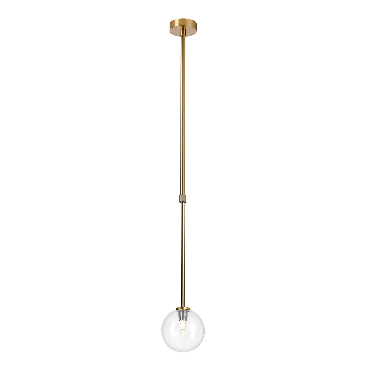 Tenterden Telescopic Single Drop Pendant in Brass Gold with Smooth Round Clear Glass Diffuser
