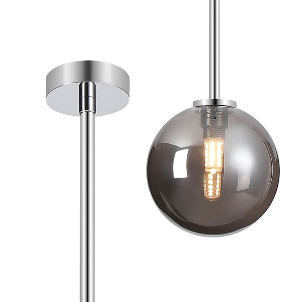 Tenterden Telescopic Single Drop Pendant in Chrome with Smooth Round Smoke Glass Diffuser