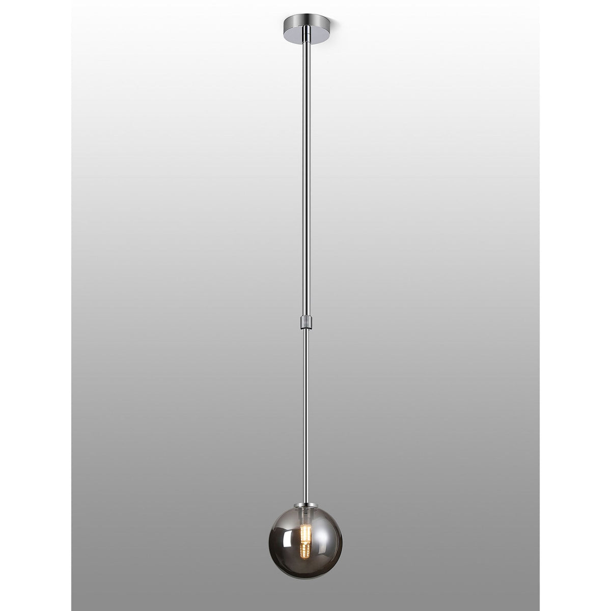 Tenterden Telescopic Single Drop Pendant in Chrome with Smooth Round Smoke Glass Diffuser