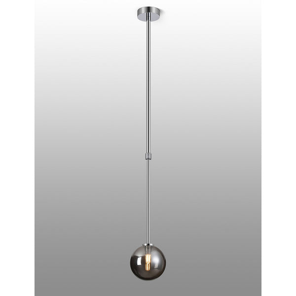Tenterden Telescopic Single Drop Pendant in Chrome with Smooth Round Smoke Glass Diffuser