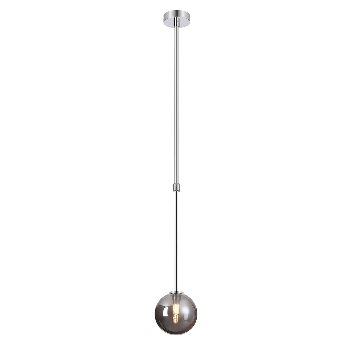 Tenterden Telescopic Single Drop Pendant in Chrome with Smooth Round Smoke Glass Diffuser