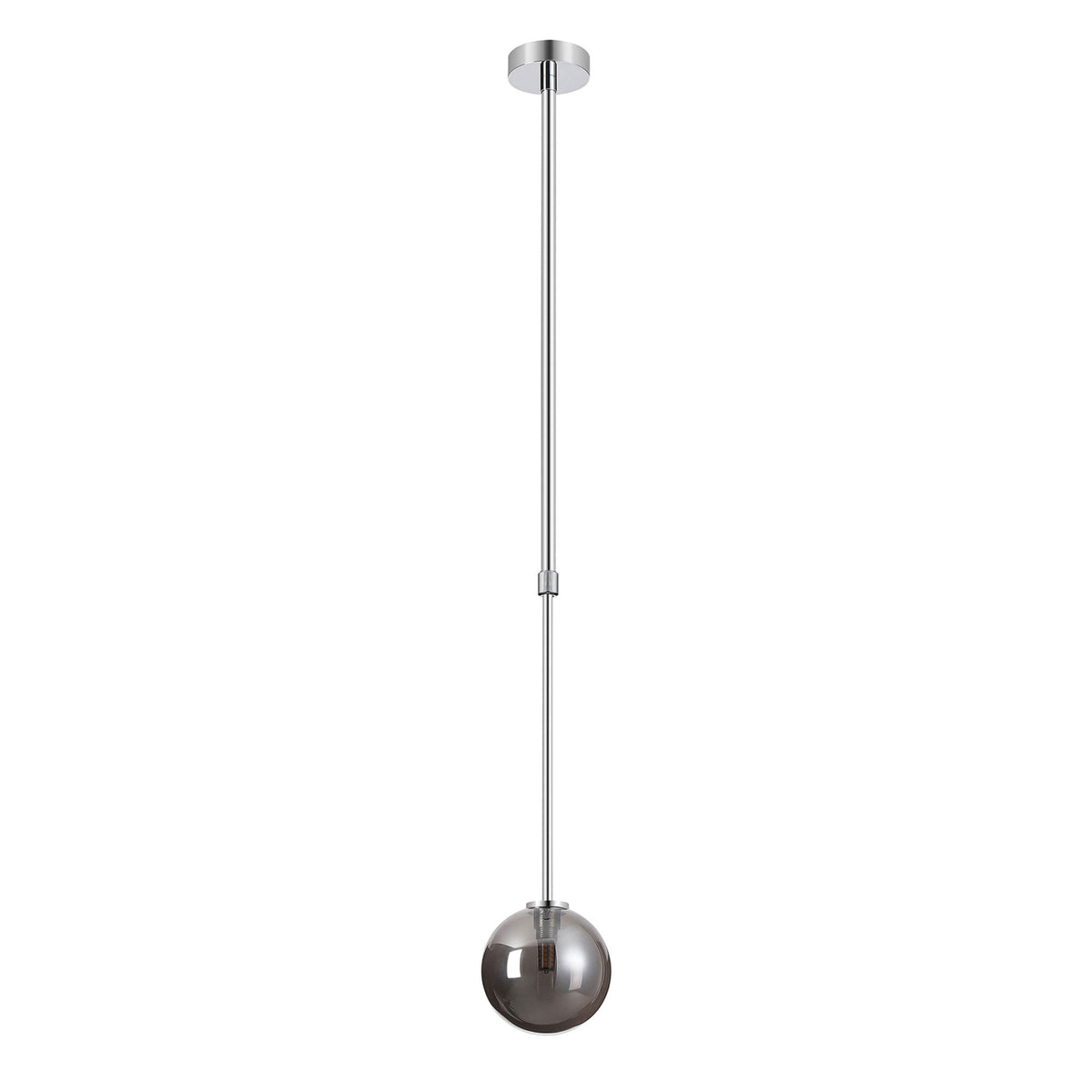 Tenterden Telescopic Single Drop Pendant in Chrome with Smooth Round Smoke Glass Diffuser