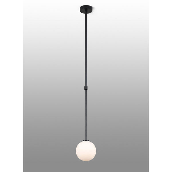 Tenterden Telescopic Single Drop Pendant in Satin Black with Smooth Round Opal Glass Diffuser