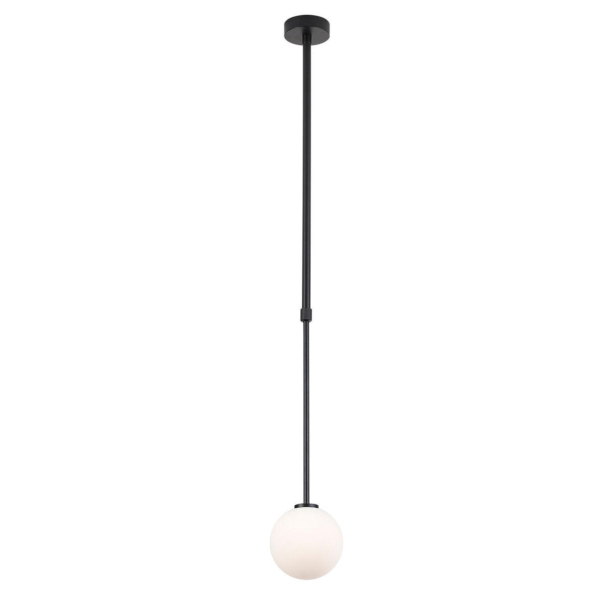 Tenterden Telescopic Single Drop Pendant in Satin Black with Smooth Round Opal Glass Diffuser