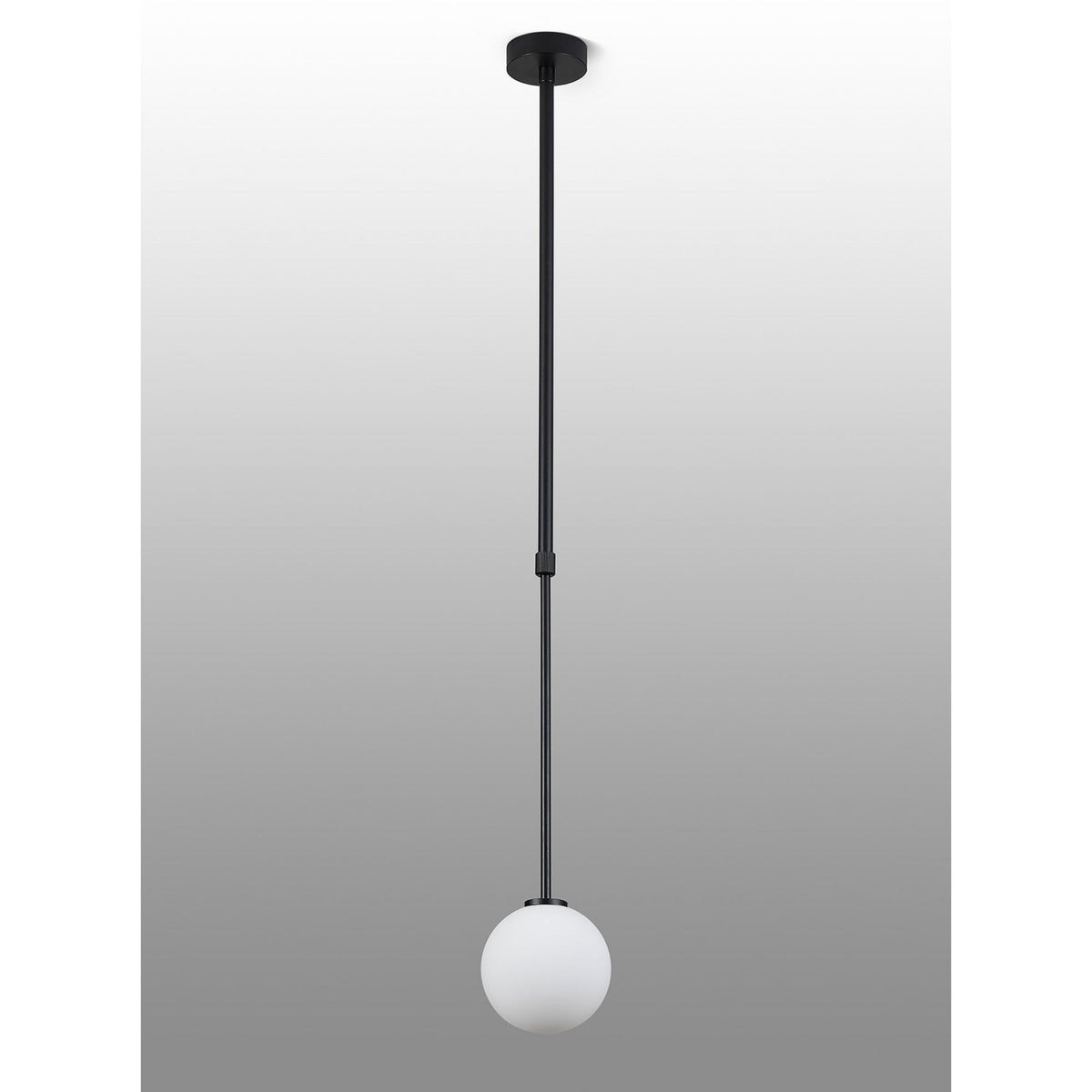 Tenterden Telescopic Single Drop Pendant in Satin Black with Smooth Round Opal Glass Diffuser