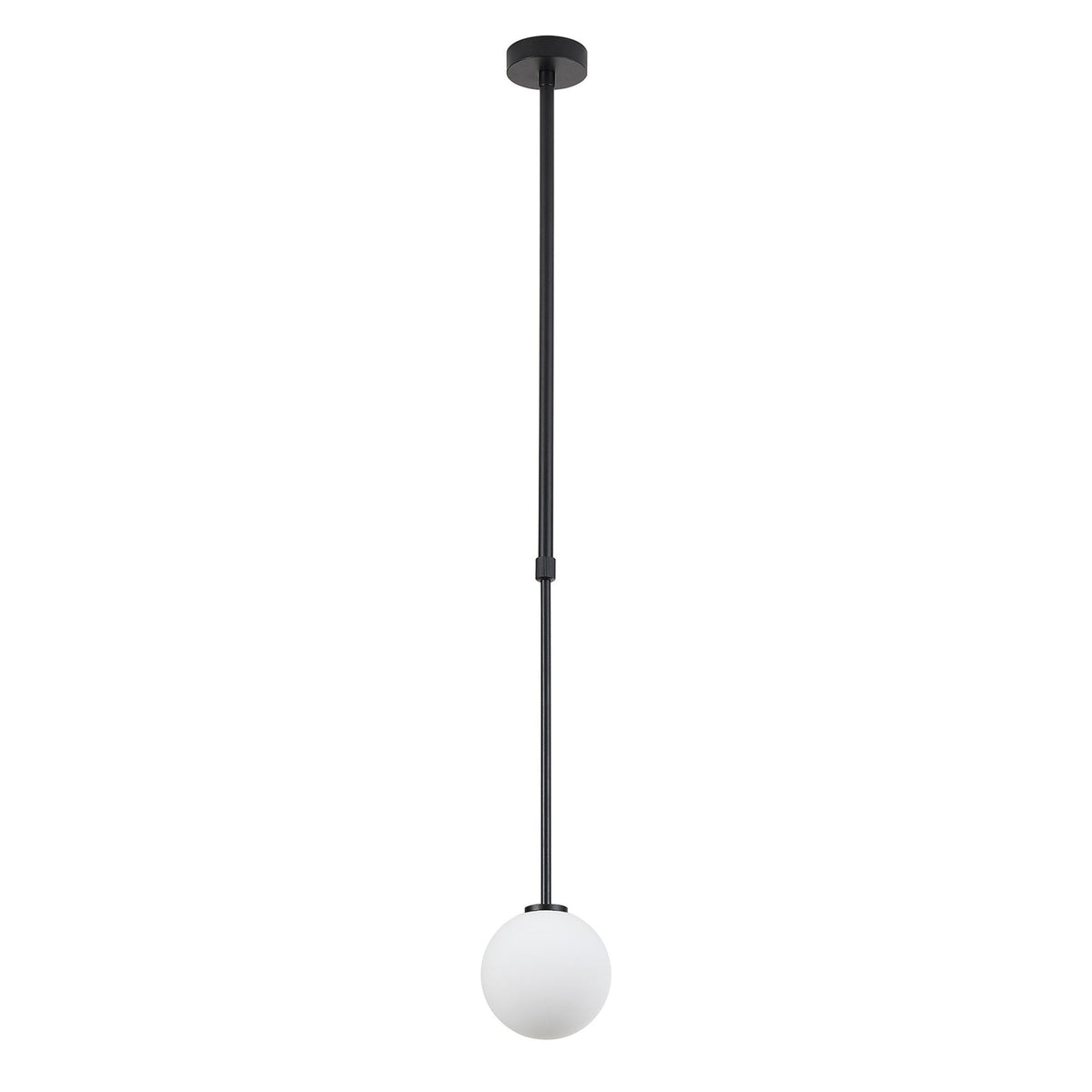 Tenterden Telescopic Single Drop Pendant in Satin Black with Smooth Round Opal Glass Diffuser
