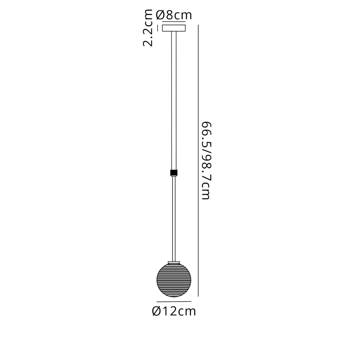 Tenterden Telescopic Single Drop Pendant in Satin Black with Ribbed Round Smoke Glass Diffuser